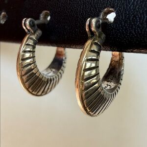 Elizabeth & James Sterling Silver Huggie Hoop Earrings Ribbed Crescent Shape